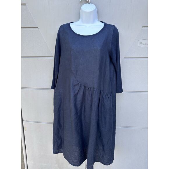 Whyci Milano Women Lagenlook Black Linen Cocoon Style Dress Sz 42 IT/6 US Chic - Picture 1 of 13